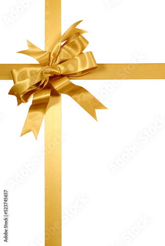 Vertical gold gift ribbon bow isolated transparent background photo PNG file