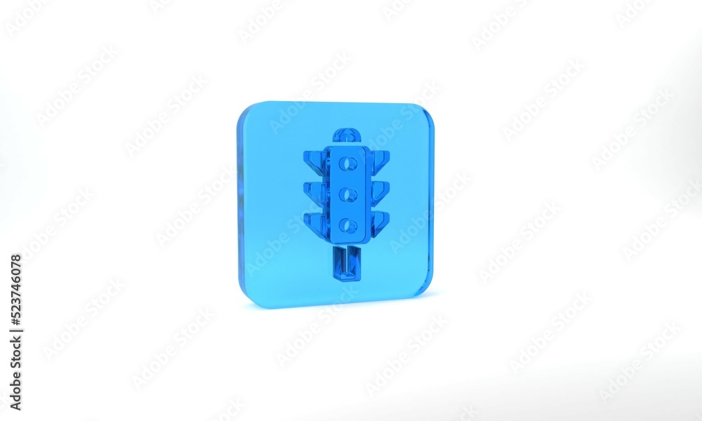 Blue Traffic light icon isolated on grey background. Glass square button. 3d illustration 3D render Blue Traffic light icon isolated on grey background. Glass square button. 3d illustration 3D render