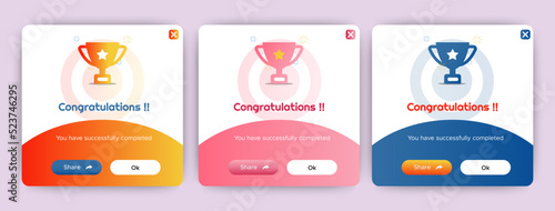 Set of Modern congratulations pop up banner with flat design on white background. Professional web design, full set of elements. User-friendly design materials.vector eps 10 