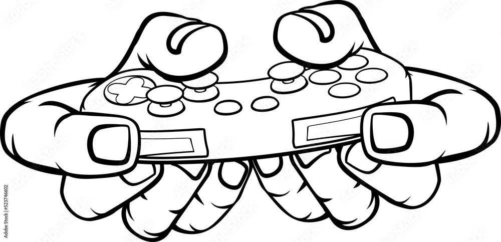 A gamer hand holding video gaming game controller A gamer hand holding video gaming game controller