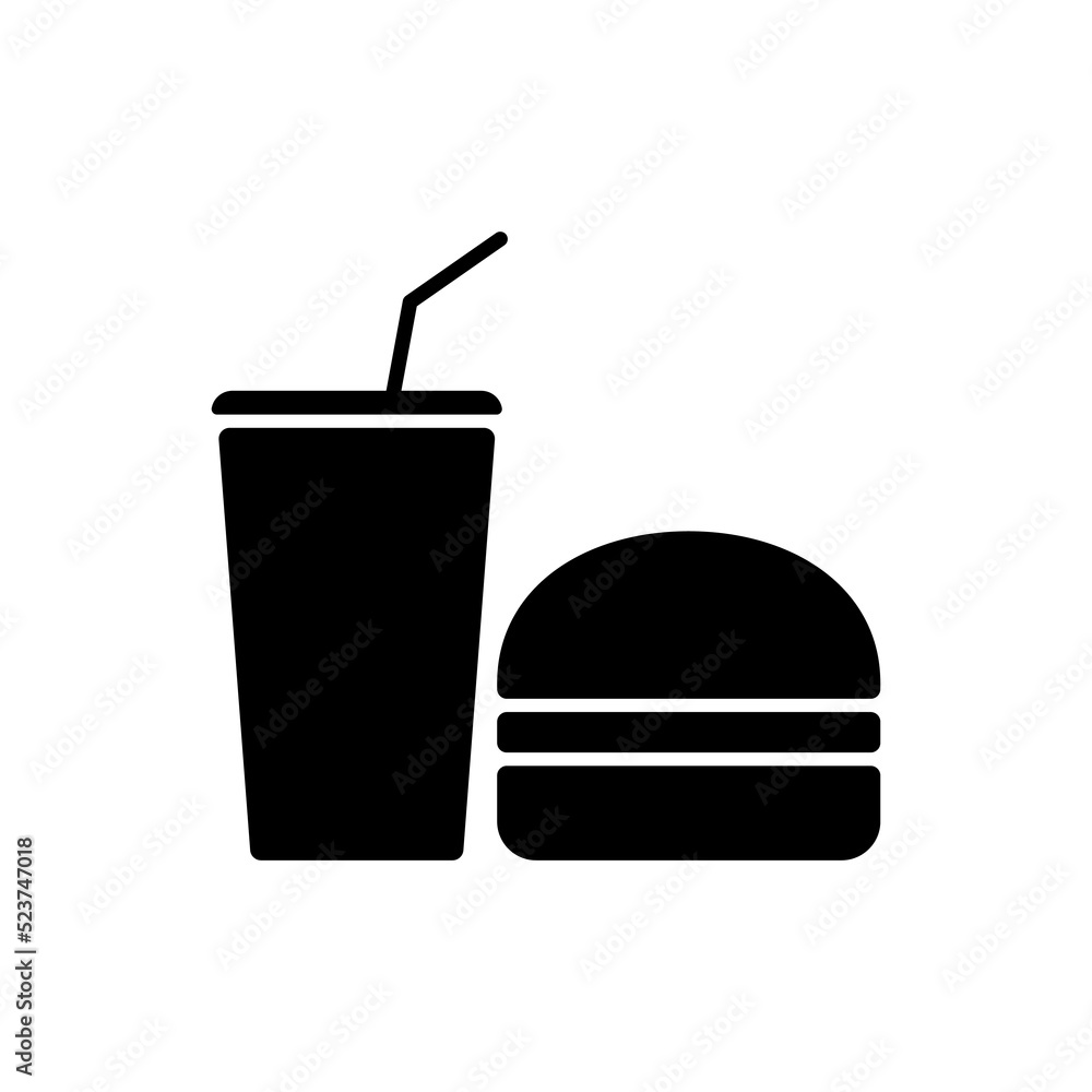 Drink Burger Black Silhouette Icon. Fast Junk Food Hamburger Cola Glyph Pictogram. Takeaway Lunch Cold Soda Beverage Sandwich Flat Symbol. Unhealthy Snack Meal Sign. Isolated Vector Illustration Drink Burger Black Silhouette Icon. Fast Junk Food Hamburger Cola Glyph Pictogram. Takeaway Lunch Cold Soda Beverage Sandwich Flat Symbol. Unhealthy Snack Meal Sign. Isolated Vector Illustration