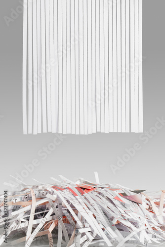 Blank Shredded paper  above Cut up credit cards on Shredded Bills and Bank Statements