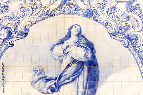 Guimaraes, Portugal. Convento do Carmo (Convent of Our Lady of Mount Carmel). Azulejo (tin-glazed ceramic tilework) of Immaculate Conception of Mary photo