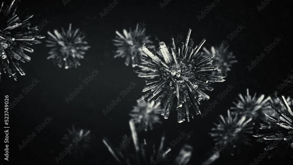 Dark spiky crystals on a black backdrop background animation. Dark spiky crystals on a black backdrop background animation.
