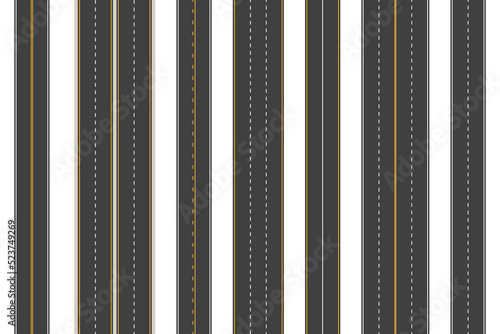 Road lane top view. Asphalt highway with various lines and white stripes, aerial view of city roadway transport traffic. Vector street line isolated collection. Speedway construction for map