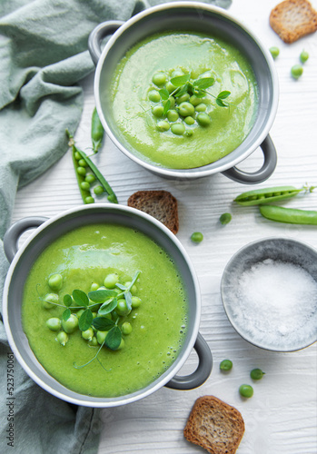Fresh vegetable soup made of green peas