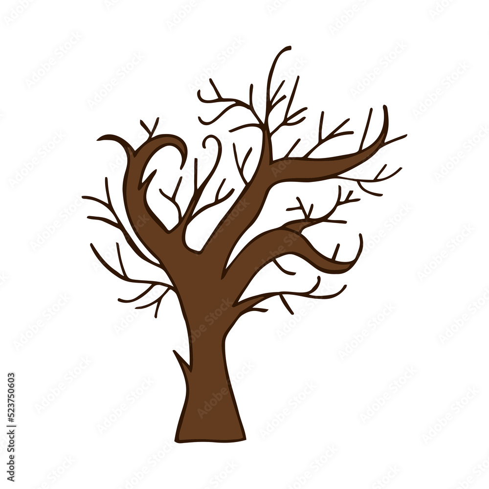 Halloween 2022 - October 31. A traditional holiday, the eve of All Saints Day, All Hallows Eve. Trick or treat. Vector illustration in hand-drawn doodle style. A scary creepy tree.