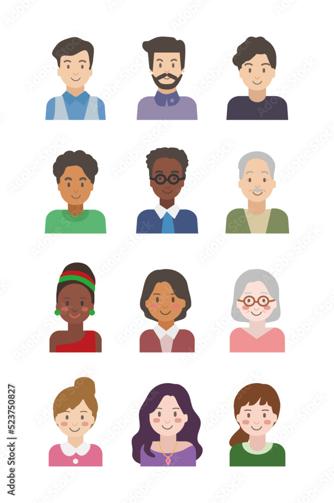 Set of user avatar. People avatar profile icons. Male and female faces. Diverse business men and women avatar icons. Unknown or anonymous person. Characters collection. Set of user avatar. People avatar profile icons. Male and female faces. Diverse business men and women avatar icons. Unknown or anonymous person. Characters collection.