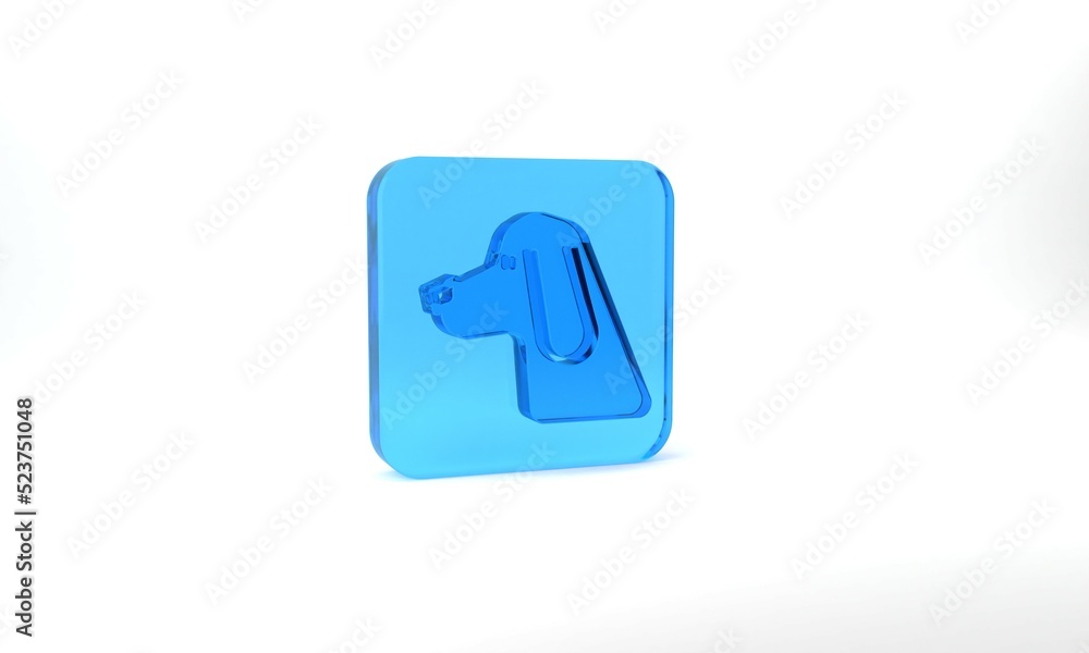 Blue Hunting dog icon isolated on grey background. Glass square button. 3d illustration 3D render Blue Hunting dog icon isolated on grey background. Glass square button. 3d illustration 3D render