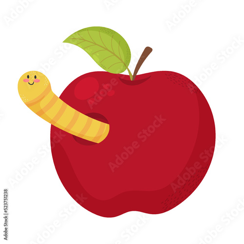Cute worm in an apple - Vector illustration