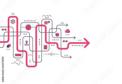Arrow direction communication visualization connection concept. Technology data array visual for web, banner. Vector illustration