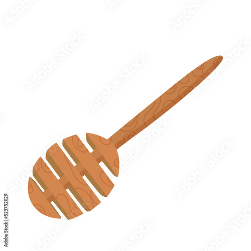 Honey dipper. Hand drawn honey spoon. Natural bee honey. Vector illustration isolated on white background