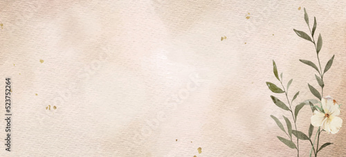 Watercolor vector branches and flower on delicate beige neutral background.