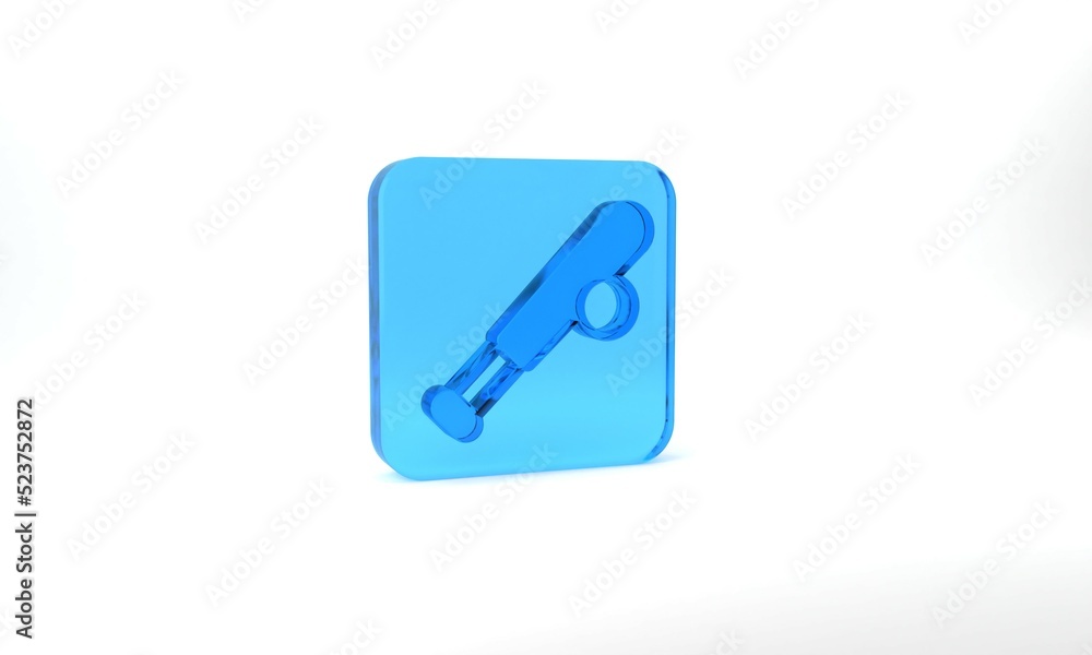 Blue Baseball bat with ball icon isolated on grey background. Glass square button. 3d illustration 3D render Blue Baseball bat with ball icon isolated on grey background. Glass square button. 3d illustration 3D render