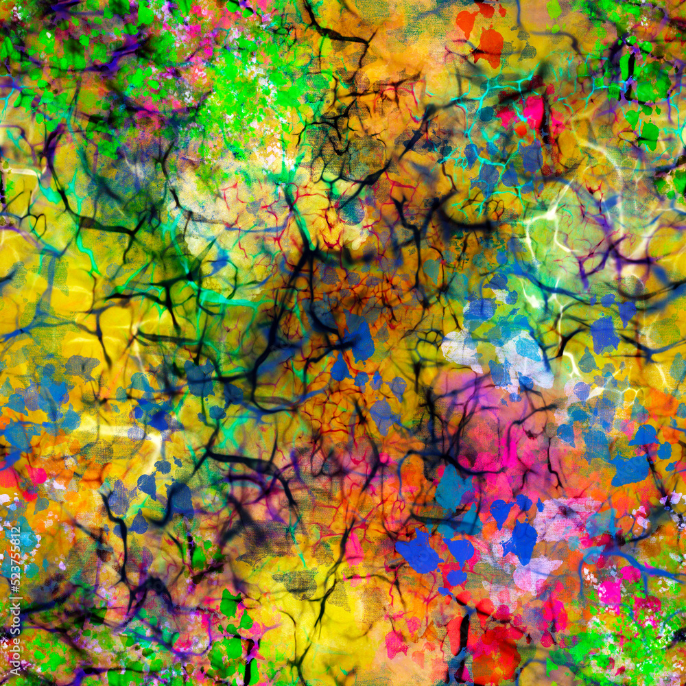 Abstract neon colorful blurry pattern with bright spots, blots, smudges, lines, strokes, stains Abstract neon colorful blurry pattern with bright spots, blots, smudges, lines, strokes, stains