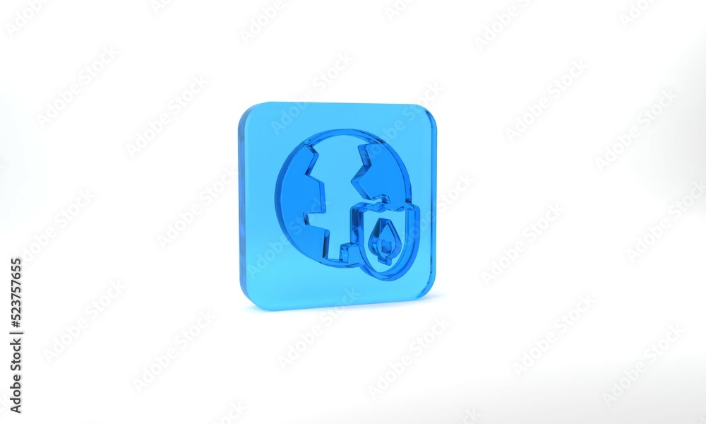 Blue Earth with shield icon isolated on grey background. Insurance concept. Security, safety, protection, privacy concept. Glass square button. 3d illustration 3D render Blue Earth with shield icon isolated on grey background. Insurance concept. Security, safety, protection, privacy concept. Glass square button. 3d illustration 3D render