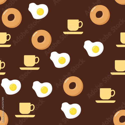 simple vector illustration breakfast  cup  fried egg and donuts