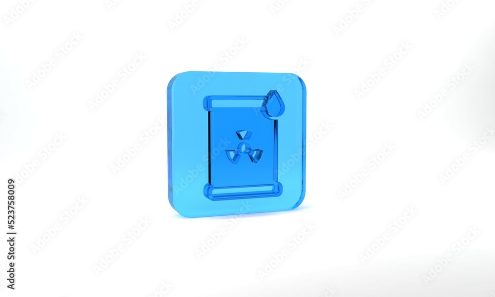 Blue Radioactive waste in barrel icon isolated on grey background. Toxic refuse keg. Radioactive garbage emissions, environmental pollution. Glass square button. 3d illustration 3D render Blue Radioactive waste in barrel icon isolated on grey background. Toxic refuse keg. Radioactive garbage emissions, environmental pollution. Glass square button. 3d illustration 3D render