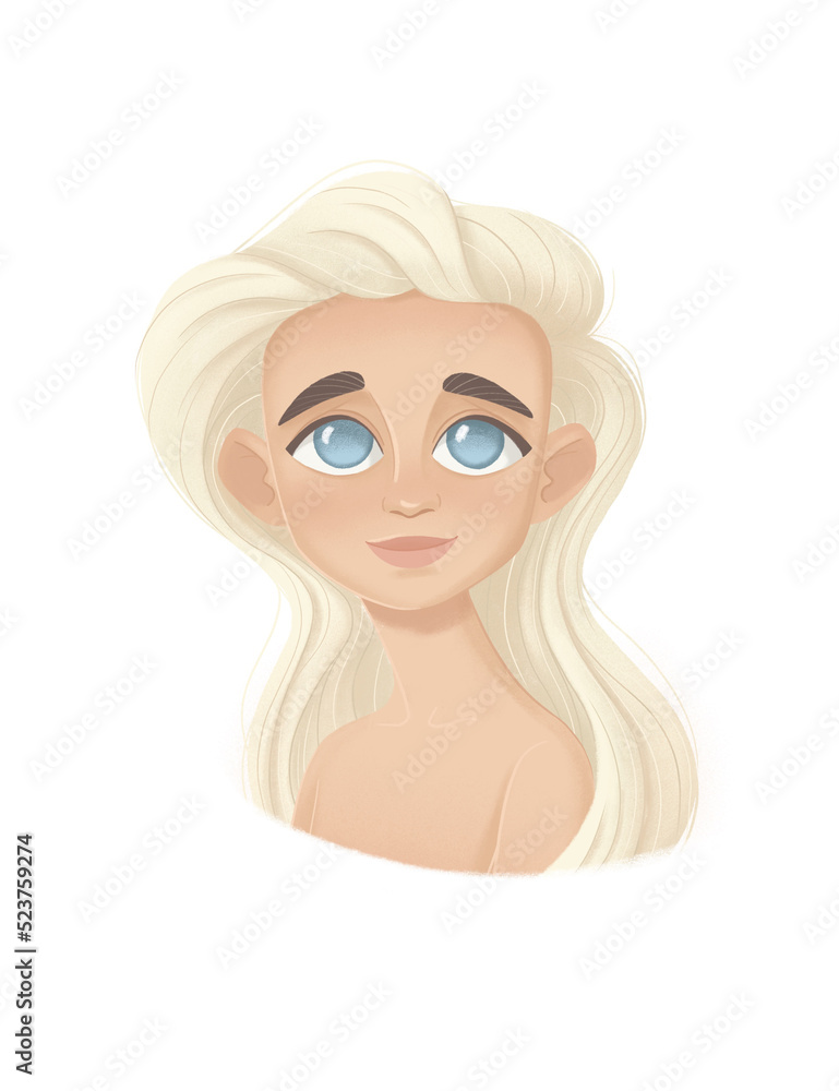 Beautiful women portrait illustration. Blond naive girl Beautiful women portrait illustration. Blond naive girl