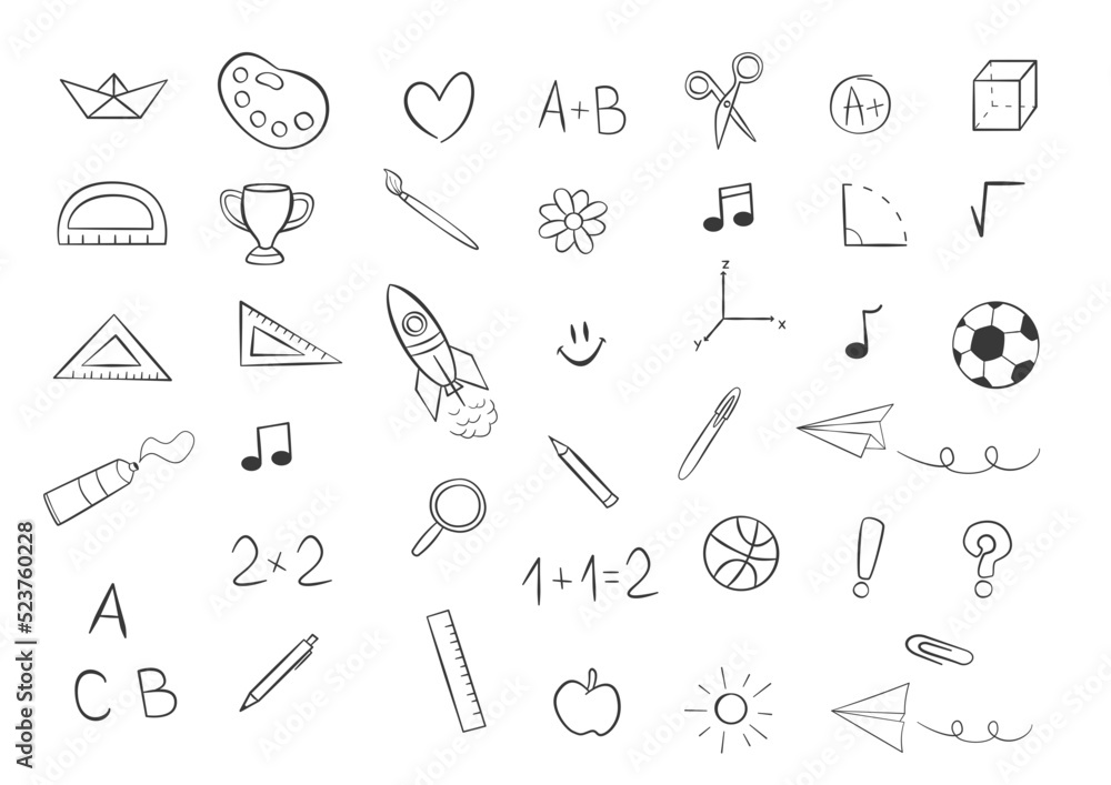 Back to school icons set. Vector illustration. Isolated on white background