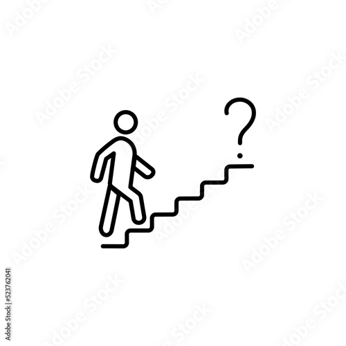 Man going upstairs with briefcase and thinking question icon, Man, stair and question icon, sign, Vector eps 10
