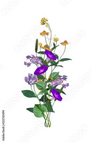 Bouquet of yellow and lilac wildflowers