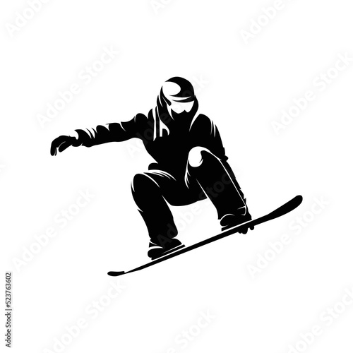Vector silhouette of detail of snowboarding. Silhouettes of snowboarder isolated	on with background