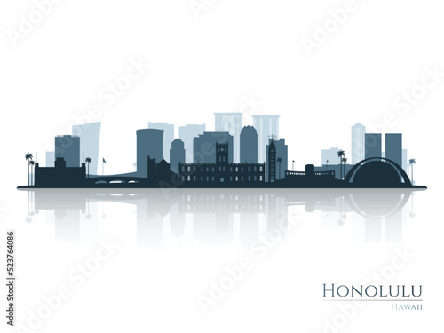 Honolulu skyline silhouette with reflection. Landscape Honolulu, Hawaii. Vector illustration.