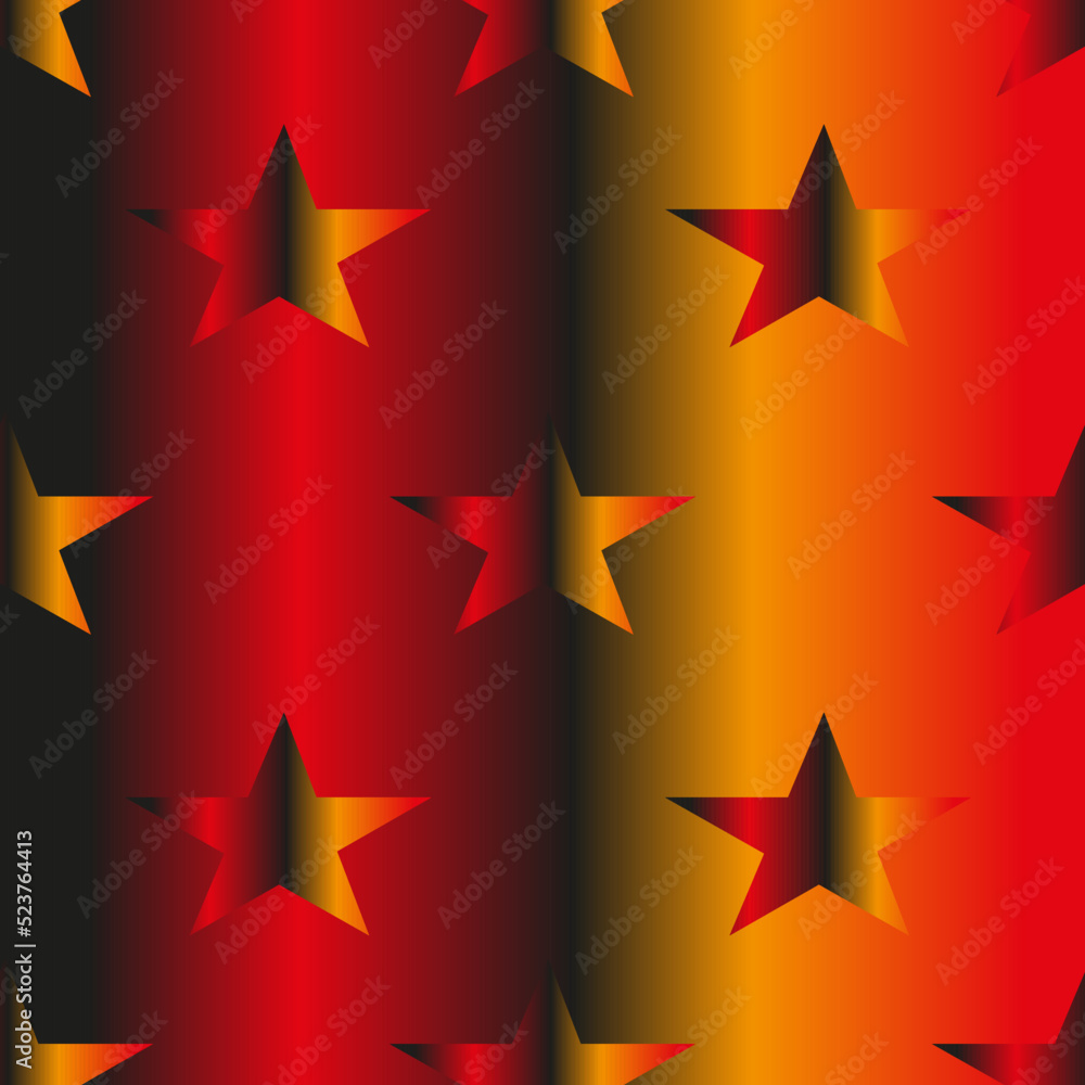 Obraz premium Creative seamless pattern with red neon 3d stars on beautiful red gradient background. Christmass background. Christmas concept. New year wrapping paper for gift box.