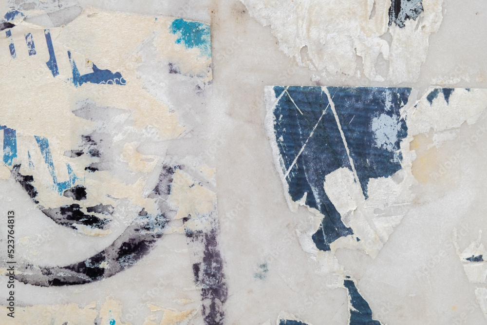 Fototapeta premium Torn street poster background. Abstract, messy, ripped paper poster collage