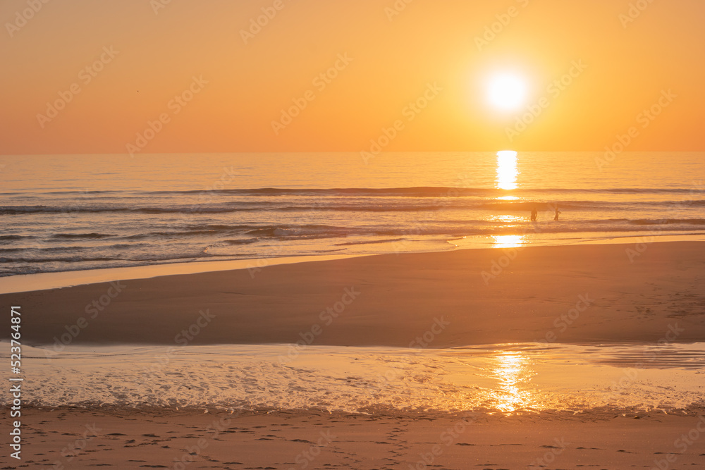 Landscape of sunset in Murtosa beach. Aveiro, Portugal.
