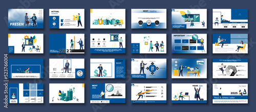 Business presentation, financial success, powerpoint, launching a new business project. Infographic design template, elements, background, set. A team of people creates a business, teamwork. Vector