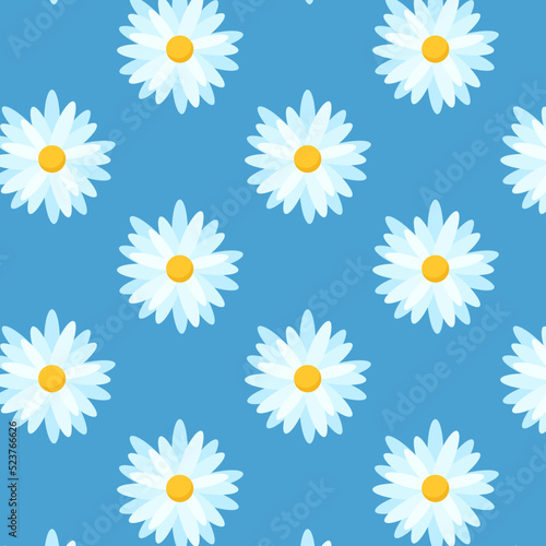 Seamless floral pattern daisies pattern on blue background.