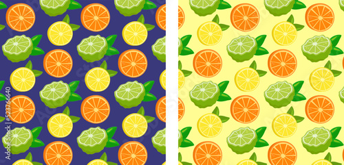Orange lime leaf sliced pattern. Seamless orange slices background. 