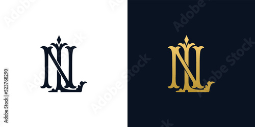 Decorative Vintage Initial letters LN monogram. Suitable for tattoo studio, salon, boutique, hotel, college, retro, interlock style