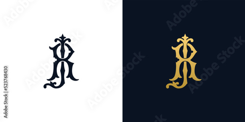 Decorative Vintage Initial letters JR monogram. Suitable for tattoo studio  salon  boutique  hotel  college  retro  interlock style