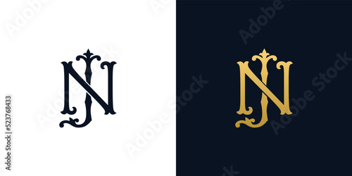 Decorative Vintage Initial letters JN monogram. Suitable for tattoo studio, salon, boutique, hotel, college, retro, interlock style