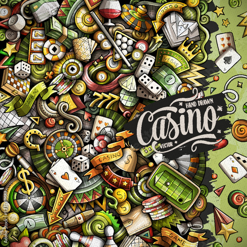 Casino hand drawn vector doodles frame.