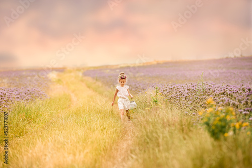 Dziewczynka na łąkowej drodze