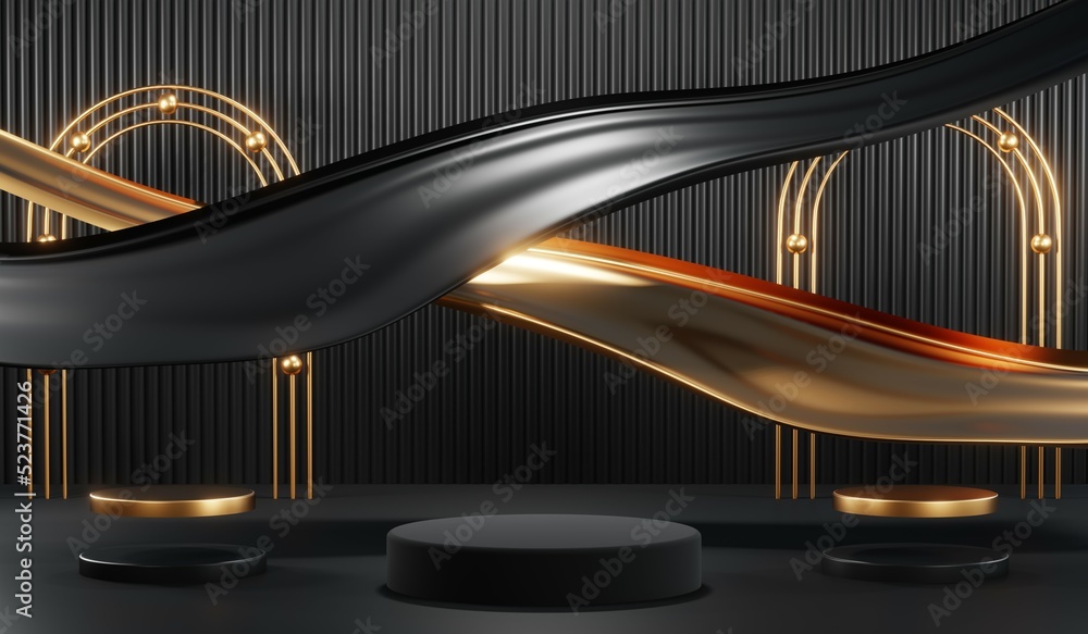 Obraz premium 3D rendering of blank product background for cream cosmetics Modern black podium background