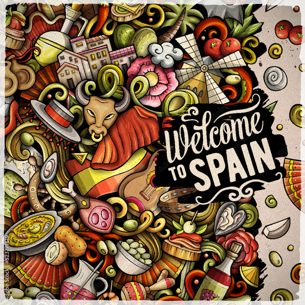Spain cartoon vector doodles frame