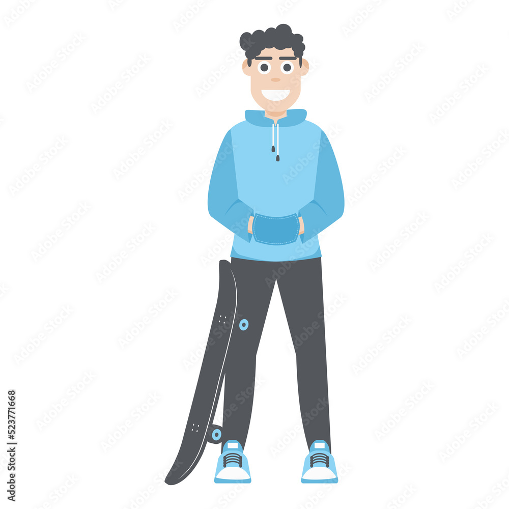 Young Man Using Skateboard Flat Style Young Man Using Skateboard Flat Style