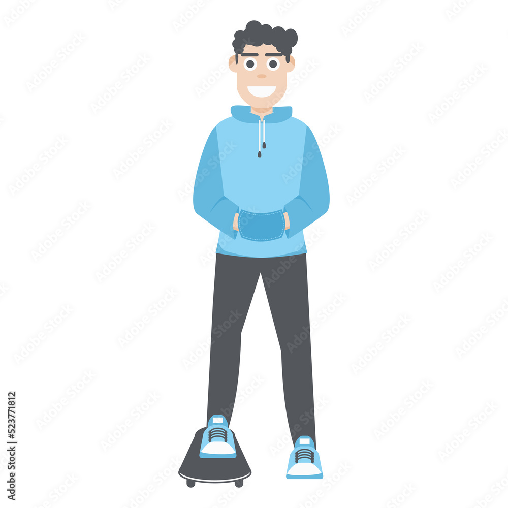Young Man Using Skateboard Flat Style Young Man Using Skateboard Flat Style