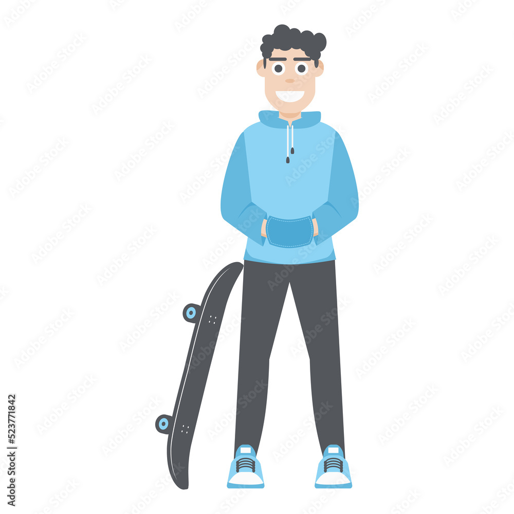 Young Man Using Skateboard Flat Style