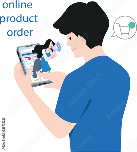 Vector illustration of a man ordering through a mobile app.
