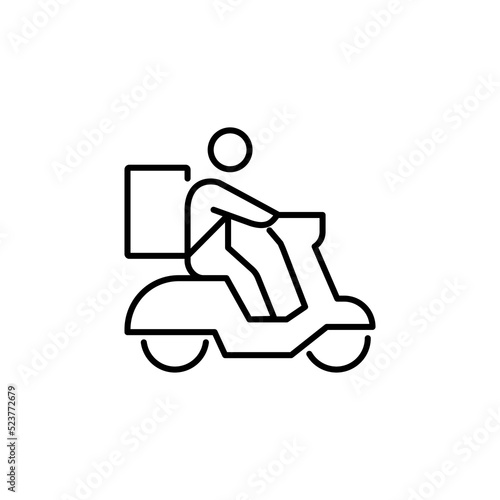 Shipping fast delivery man riding motorcycle icon symbol, Pictogram flat outline design for apps and websites, Track and trace processing status, Isolated on white background, Vector illustration eps