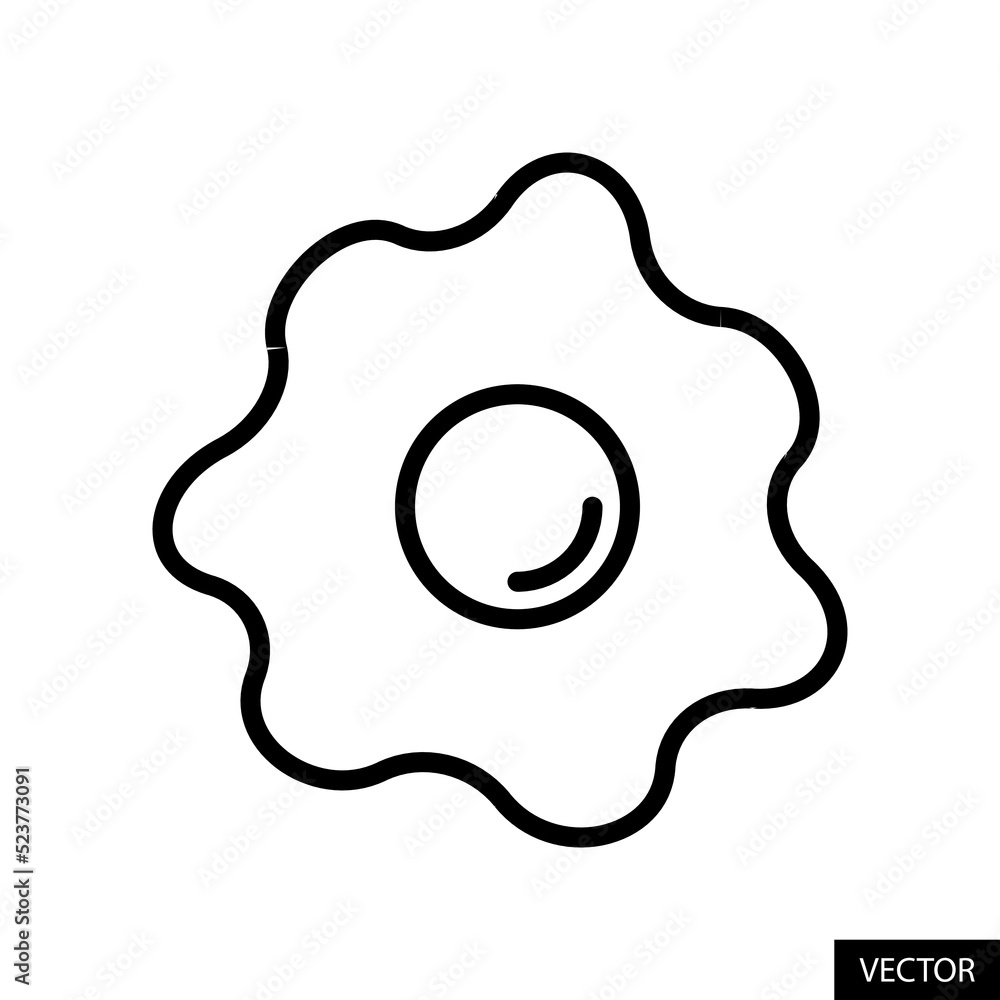 Fried egg vector icon in line style design for website design, app, UI, isolated on white background. Editable stroke. Vector illustration. Fried egg vector icon in line style design for website design, app, UI, isolated on white background. Editable stroke. Vector illustration.