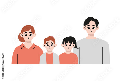 Happy family portrait. Family members standing together. Mother, father and children. Vector style design illustration isolated