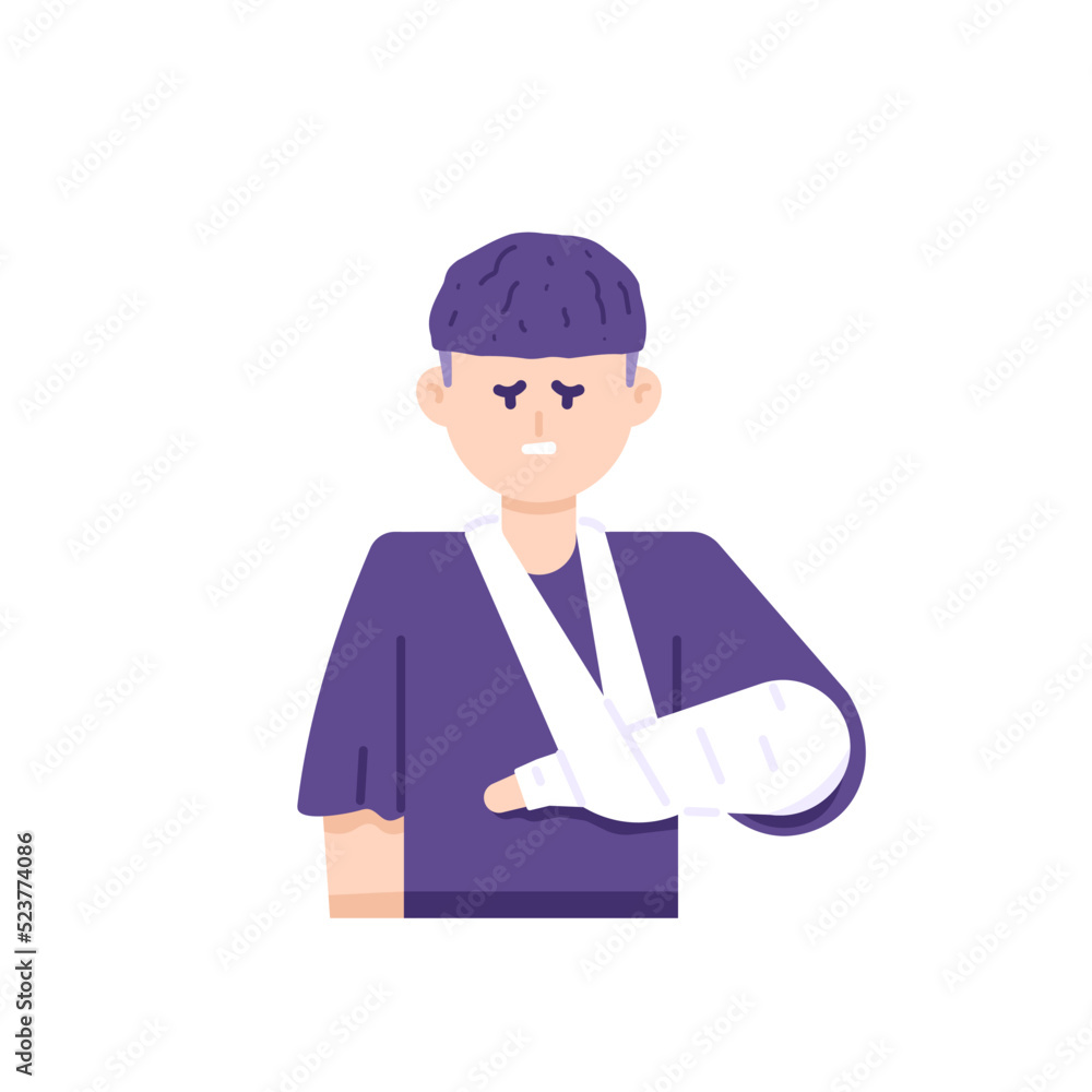 a man puts on a cast on the arm. fractures, hand injuries, pain. body problems. flat cartoon illustration. vector design a man puts on a cast on the arm. fractures, hand injuries, pain. body problems. flat cartoon illustration. vector design