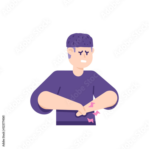 symptoms of stomach pain, nausea, ulcers, cancer, indigestion, kidney stones and kidney failure. A man holds his stomach because he feels pain. problems with the body. flat cartoon illustration